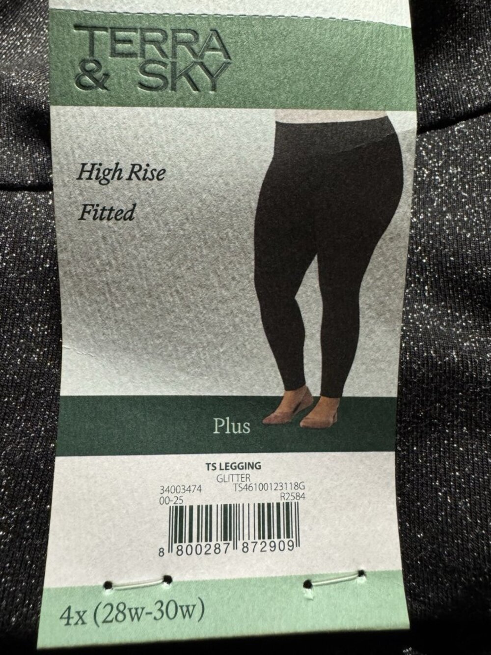 Terra & Sky Women Plus High-Rise Ankle Length Black Glitter Leggings Size 4X - Picture 5 of 5